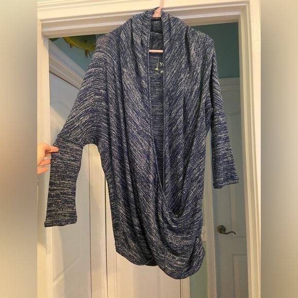 YOGATECH Cowl Neck Blue Dolman Sleeve Twisted Front Knit Activewear - Picture 3 of 6